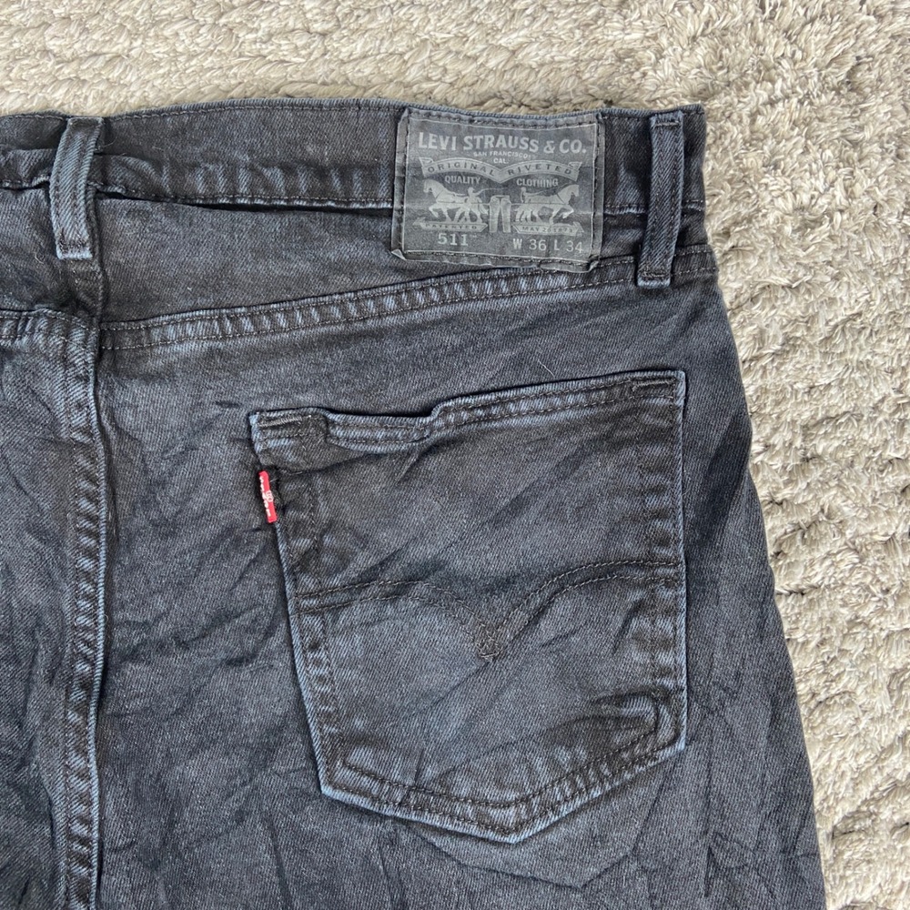 Levi's 511‎ Jeans Mens 36x28 Black Denim Slim Fit Straight Raw Hem Cotton Blend